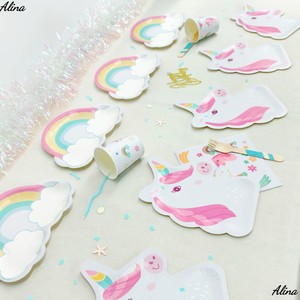 DAMAI - Vajilla Desechable para Fiesta de Cumpleaños de Niñas con Diseño de Unicornio, Arcoíris y Animales, Incluye Pancarta, Servilletas, Vasos y Platos de Papel - Product Image 3