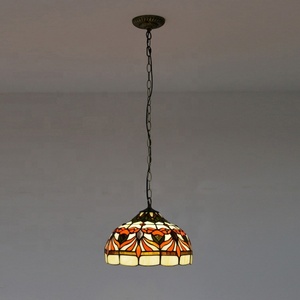 LongHuiJing Tiffany Pendant Lamp Flower Design Kitchen Stained Glass Lampshade Vintage Hanging <b>Lights</b> Fixture 30CM - Product Image 2