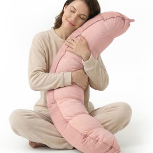 U Shape Support Pillow For Sleep And Lumbar Relief Soft Pea Shaped Throw Pillow In Pink And White Polyester Cotton Material - Product Image 3