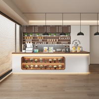 Comptoir de réception en bois blanc écologique moderne en forme de L pour café, bar, centre commercial, avec vitrine à pâtisserie