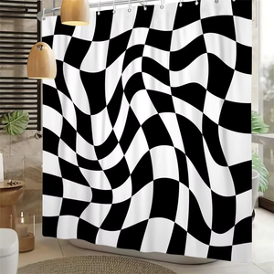 Damier imprimé abstrait rétro ondulé moderne géométrique Plaid esthétique imperméable Polyester rideaux de <span class=keywords><strong>douche</strong></span> pour décor de salle de bain - Product Image 6