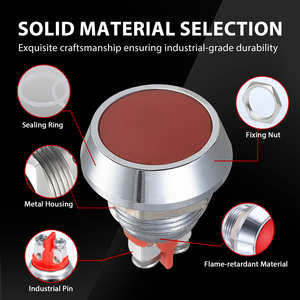 Interruptor Momentáneo Impermeable GQ12B-10P de 12 mm, 5 A, IP65, Metal, Acero Inoxidable, Cabeza Redonda Corta, 1NO, Botón Pulsador, 220 V/12 V, Colorido - Product Image 4