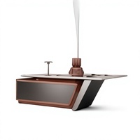 Escritorio Ejecutivo Moderno de 2400 mm con Iluminación LED Inteligente, Chapa de Madera de Cristal, MDF E1, Mesa de Lujo para Directores