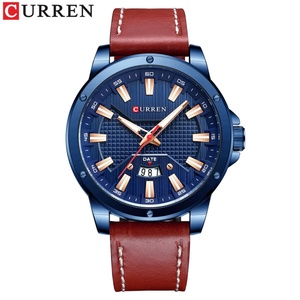 Montre à quartz pour homme personnalisée avec bracelet en cuir, cadran en verre, calendrier, grand boîtier en acier inoxydable de 46 mm, étanche 3 BAR - Product Image 5