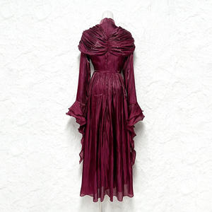 ZYHT 70109 Abiti Plissettati Chic all'Ingrosso, Vestiti con Colletto Alto in <span class=keywords><strong>Organza</strong></span> a Maniche Lunghe, Abiti Eleganti Autunnali, Vestito <span class=keywords><strong>Lungo</strong></span> da Donna - Product Image 3