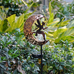Solar Fairy Garden Stake <b>Light</b> With Moon And Star Design Water Resistant <b>Led</b> Outdoor Decor For Yard Patio Landscape Lighting - Product Image 1