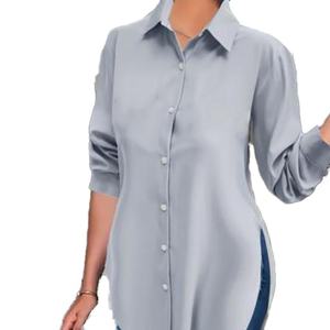 Camisa de Algodón 100% Tejida de Color Sólido para Mujer, con Botones, Azul Peekaboo, para Eventos Corporativos y Vestimenta Casual, Venta al Por Mayor, Personalizada OEM/ODM - Product Image 2