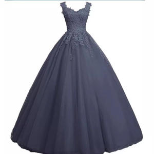 Gaun malam tanpa lengan biru dongker Amerika baru Eropa sifon sepanjang lantai dengan jaring renda untuk pesta dansa di AliExpress - Product Image 4