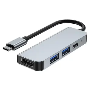 USB C集线器4合1 USB C多端口适配器，带4k高清电视、USB 3.0/2.0端口、C型100W电源输送充电端口