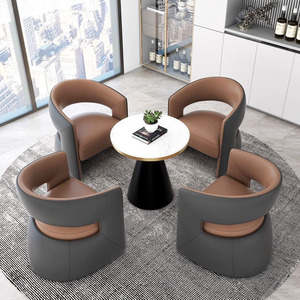 Office <b>Sofa</b> <b>Set</b> With Round Table Pu Leather High Density Sponge Comfortable For Reception Meeting Space - Product Image 2