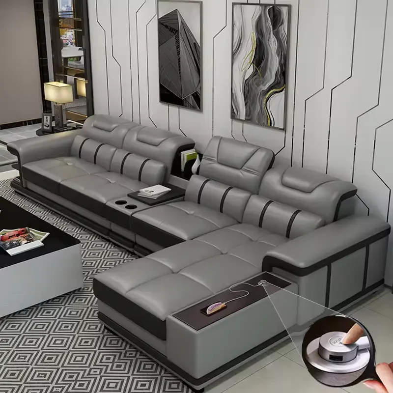 Canapés modernes bon marché en forme de L, ensemble de canapés d'angle modulables en cuir de luxe blancs, meubles de salon