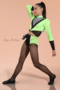 Traje de Danza Jazz/Tap para Niña, Color Amarillo Neón, Tela <span class=keywords><strong>con</strong></span> Rayas, <span class=keywords><strong>con</strong></span> Falda, Traje de Ballet para Actuaciones en Escenario - Product Image 3