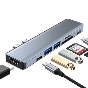 Base de Conexión para Portátil 7 en 1, Hub USB Tipo C <span class=keywords><strong>Dual</strong></span>, USB-C, USB 3.0, 2.0, SD, TF, Adaptador Multipuerto con <span class=keywords><strong>HDMI</strong></span> - Product Image 1