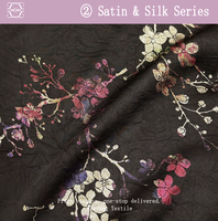 Tissu satiné en acétate mat froissé avec imprimé de fleurs de prunier orientales, pour cheongsam, robe de mariée et décoration intérieure