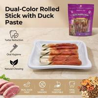 Bâtonnets à mâcher torsadés bicolores pour chiens, riches en protéines, avec pâte de canard, vente en gros d'usine, fourniture OEM ODM