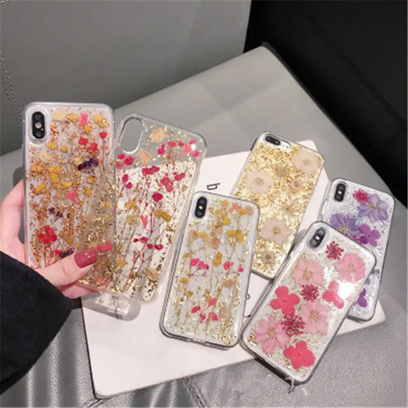 Fashion Real Dried Flower Flowers Phone Case For iphone X Xs Max Xr 6 7 8 Plus Case