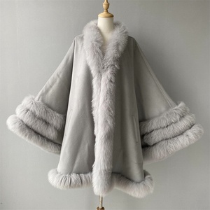2022 moda elegante mantello di lana di Cashmere mantello scialle di lusso vera pelliccia Trim inverno autunno personalizzato donna <span class=keywords><strong>cappotto</strong></span> di lana nuovi arrivi - Product Image 1