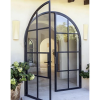 Puerta de Acero Arqueada Negra con Vidrio Templado Doble de 5mm+9A+5mm para Exteriores
