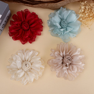 Corsage en tissu organza, fleur rose, 11 cm, accessoire pour cheveux et vêtements, fleurs faites à la main pour décorations DIY - Product Image 2