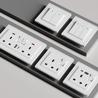 Prise murale standard britannique 13A avec port de charge rapide USB Type C, panneau en verre trempé gris, prise britannique standard 86, type 3 broches