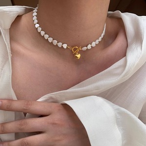 Collier élégant et simple en perles de coquillages naturels en forme de <span class=keywords><strong>cœur</strong></span> avec fermoir OT pour femme, bijou tendance, cadeau - Product Image 6