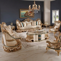 Ensemble de canapé trois places en bois massif de style européen, meubles de salon de grande villa, tissu brodé en soie, meubles de maison