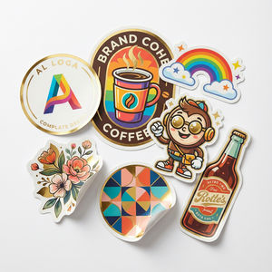 Autocollants personnalisés en vinyle de qualité supérieure avec accents en feuille d'or, impression couleur intégrale, formes personnalisées pour le branding du café et l'étiquetage des boissons - Product Image 1