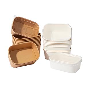 Rectangular Food Grade Disposable <b>Containers</b> with Lids in Beige and White for Commercial Use - Product Image 1