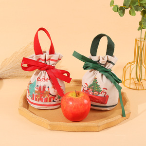 Sacs cadeaux de Noël en tissu avec cordon de serrage et poignées en ruban pour enfants, sacs à pommes pour la veille de Noël, 12 cm x 10 cm x 16 cm - Product Image 2