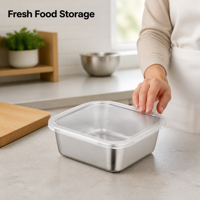 Boîte de conservation alimentaire carrée en acier inoxydable avec couvercle, boîte à repas pour portionnement, boîte de conservation des échantillons, récipient de conservation de la fraîcheur