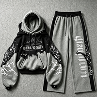 Ensemble sweat à capuche et pantalon de survêtement surdimensionné en molleton bouclette pour homme, avec clous et patchwork, style streetwear vieilli, OEM ODM, faible MOQ