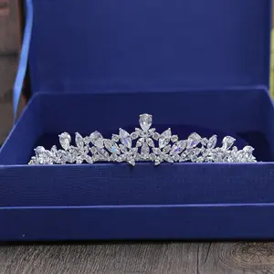SLBRIDAL-cristales de aleación de cobre con diamantes de imitación para boda, Tiara de circonita cúbica para novia, reina de las princesas, corona para fiesta, joyería para mujer