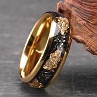 Prêt à expédier Bague en carbure de tungstène de 8 mm avec incrustation de météorite et de feuille d'or Bijoux de luxe neufs Bague de couple