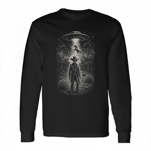 Alien Cowboy Ufo Abduction Western Sci Fi T-shirt à manches longues pour adulte unisexe à col rond - Product Image 2