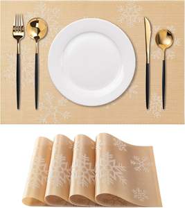 Manteles Individuales Navideños de Vinilo Tejido con Diseño de Copos de Nieve, Lavables y Fáciles de Limpiar, Resistentes al Calor y Antideslizantes para Mesa de Comedor - Product Image 1