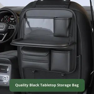 レザーカーシートバック収納ハンギングバッグ、小さなテーブルボード付き、後部座席オーガナイザー、車内用ツール - Product Image 2