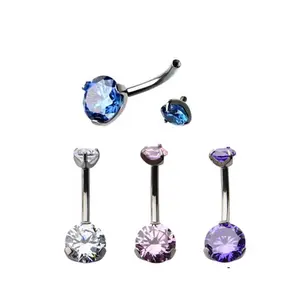 ASTM F136 Implant Grade Titanium Internally Threaded Prong Set Belly Button Ring