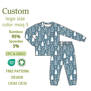 Pyjama doux pour bébé, imprimé végétal personnalisé, bleu, manches longues, ensemble <span class=keywords><strong>de</strong></span> vêtements d'intérieur respirant - Product Image 1