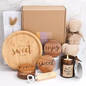 Family Home Housewarming gift set with Scented Candle Coasters Bottle Opener New Home Gift for Couples Friends women housewife