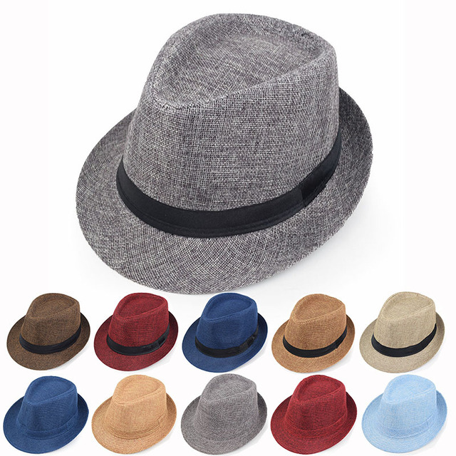 Men's Linen Fedora Hat Summer Breathable Short Brim Trilby Hat Casual Formal Jazz Hat for Party Wedding