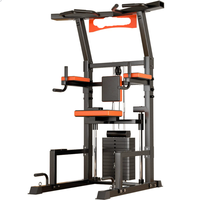 Torre de Ejercicios Multifuncional de Acero al Carbono con Estación de Dominadas Asistidas y Dip Station, Equipo de Entrenamiento de Fuerza para Gimnasio en Casa, con Pila de Pesas de 70 kg