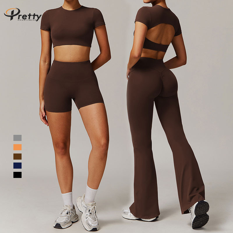 Quick-Drying Round Neck Yoga Short Sleeve Top Cutout Open Back Slim Fit Sports T-Shirt for Running Workout Fitness Versatile