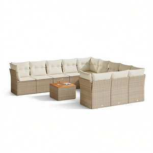Ensemble de canapés de jardin en rotin beige 10 places, mobilier d'extérieur résistant aux intempéries, design contemporain - Product Image 1