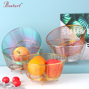 Support multifonctionnel pour panier <span class=keywords><strong>à</strong></span> fruits en acier inoxydable, panier <span class=keywords><strong>à</strong></span> fruits en fil métallique, bol de rangement de cuisine, support rond en maille pour légumes - Product Image 4