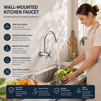 Robinet de cuisine mural moderne à poignée unique et à trou unique, avec douchette latérale rotative, eau froide, finition chromée
