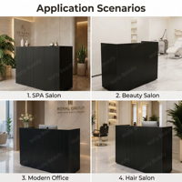 Comptoir de réception moderne noir pour spa, salon de beauté, avec tiroirs, étagères et passe-câbles pour studio de manucure et coiffure