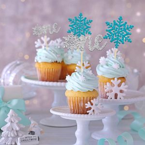 Decorazioni per Cupcake a Forma <span class=keywords><strong>di</strong></span> Fiocco <span class=keywords><strong>di</strong></span> Neve Blu Argento Glitterato per Feste Invernali <span class=keywords><strong>di</strong></span> Compleanno per Bambini e Bambine - Product Image 4