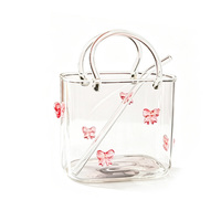 Gobelet en verre en forme de sac à main avec nœud rose 3D, en borosilicate de haute qualité, créatif, pour boutique de cadeaux