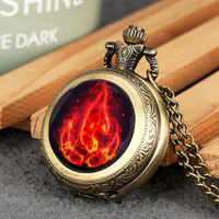 Reloj de Cadena Antiguo, Reloj de Bolsillo con Colgante de Metal Bronce, Collar con Reloj de Bolsillo con Patrón de Curvado de Fuego