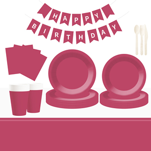 DAMAI - Juego de Vajilla Desechable de Papel Color Rojo Oscuro para Fiestas, Platos de 7 y 9 Pulgadas, Vasos de Papel, Cubiertos y Servilletas - Product Image 1